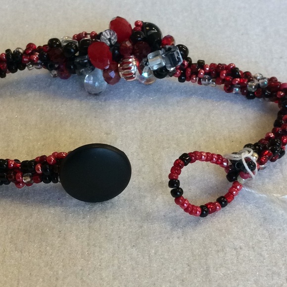 FINAL SALE PRICE CL Designs Red/Black Embellished Crochet Bracelet - Picture 4 of 5